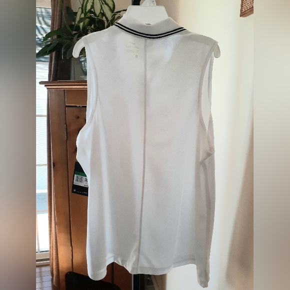 NIKE DRI FIT WOMENS NEW POLO SLEEVELESS TOP SIZE XL WHITE/ BLK - Picture 2 of 8